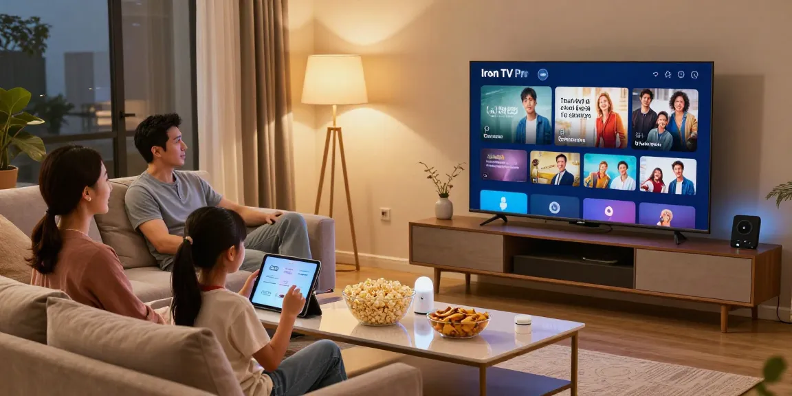 Family enjoying entertainment with Iron tv pro in a cozy living room.