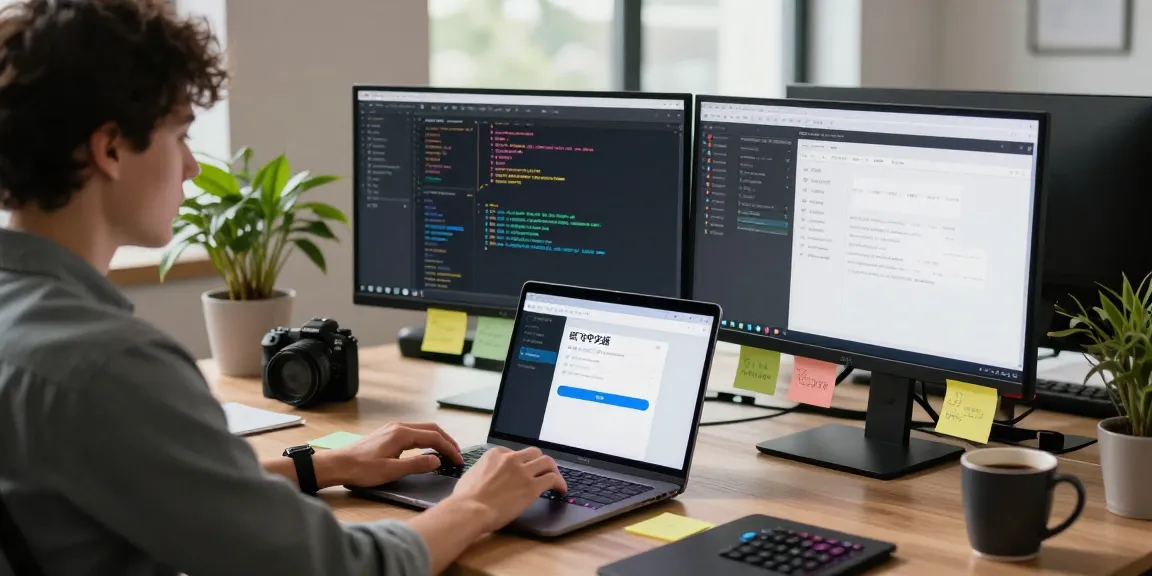 Developer utilizing 纸飞机中文版 in a modern tech workspace, engaging environment.