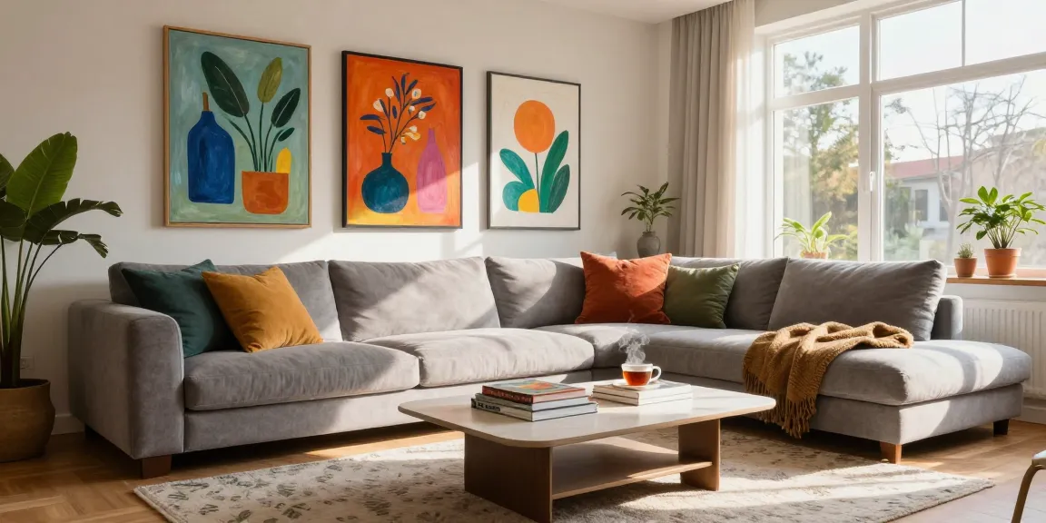 Moderne Leinwandbilder im stilvollen Wohnzimmer schaffen eine einladende Atmosphäre.