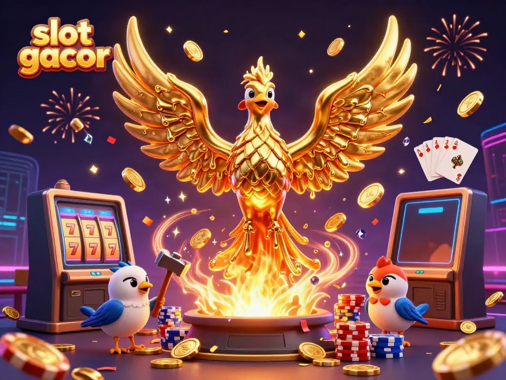 Experience the thrill of slot gacor with a phoenix of gold and vibrant gaming elements.