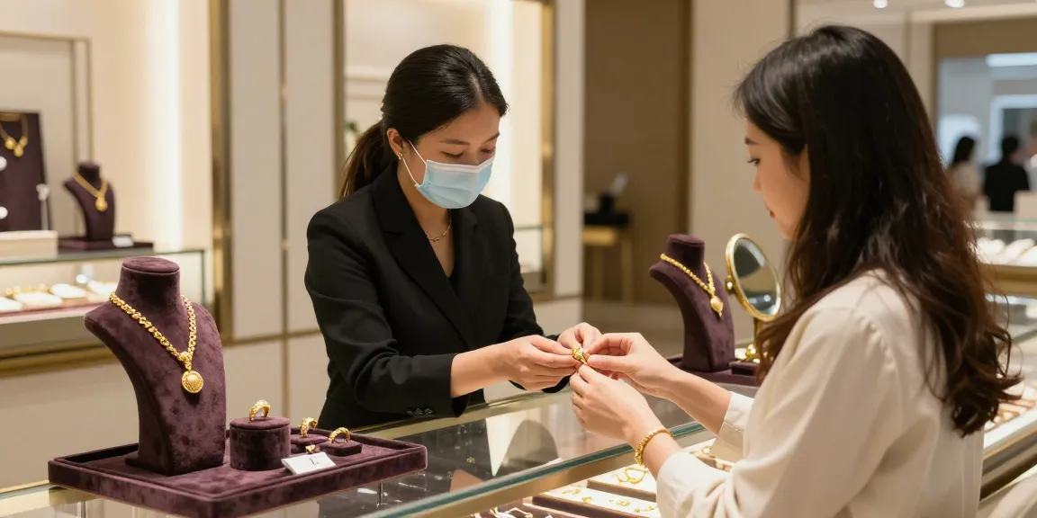 Discover today's gold price for today in Malaysia with luxurious gold jewelry displayed in an upscale store setting.