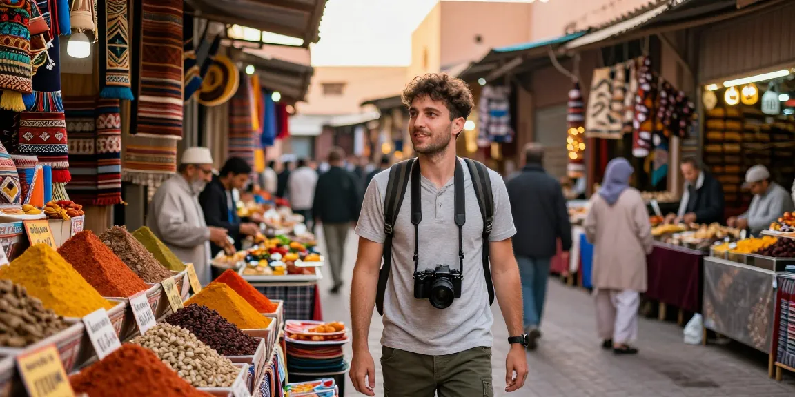 Traveler experiencing the vibrant Marrakech market with NAGA2000 adventures.