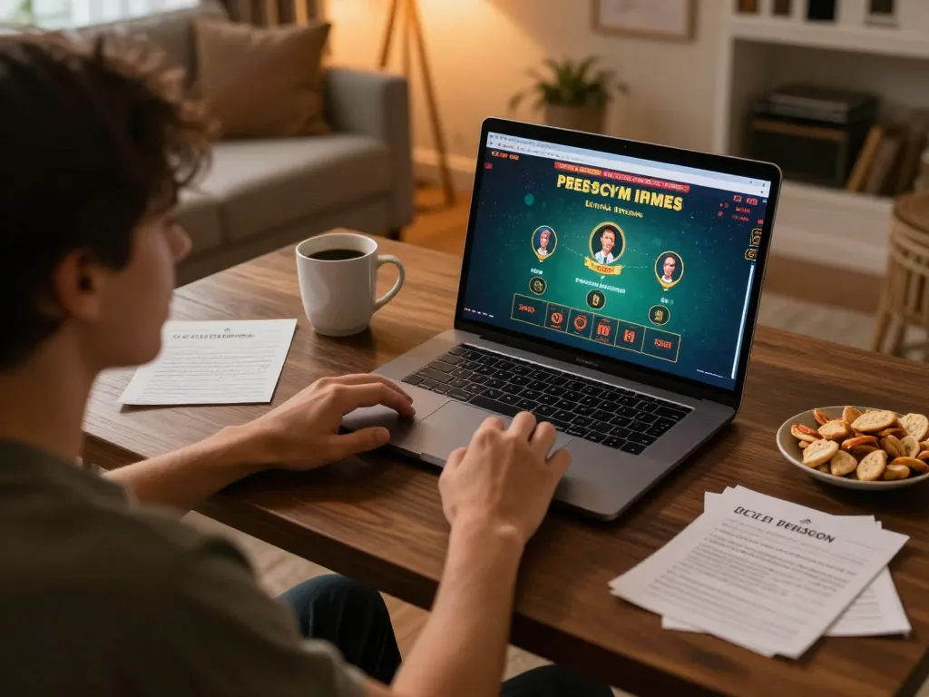 Engaging online gaming session at home for trusted agen terpercaya, showcasing focused strategy and comfort.