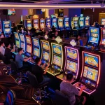 Players enjoying the thrill of slot gacor machines amidst a colorful casino atmosphere