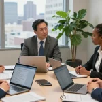 Philadelphia Employment Lawyer discussing legal strategies with clients in a modern office