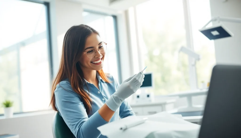 Experience newsmilelife with a patient smiling during dental care in a bright clinic.