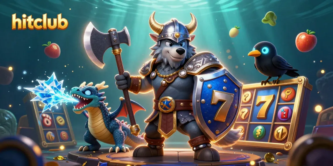 Engage with hitclub's exciting world of slots and jackpots in a 3D illustration featuring vibrant characters and elements.