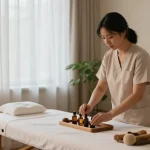 부산마사지 전문샵에서 안정감을 주는 환경 속 마사지 준비 모습