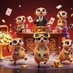 ポーカー オンラインでのプレイを楽しむ動物たちがカジノ操作を行うシーン