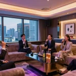 gangnammicroom.com의 프리미엄 강남가라오케룸에서 비즈니스 모임과 노래를 즐기는 모습