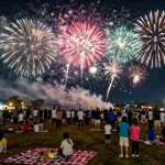Excited crowds enjoying a vibrant firework display celebrating wholesale fireworks availability.