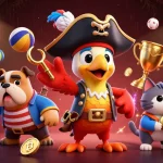 Gioca in un crypto casino con monete virtuali, trofei e premi in un'atmosfera vivace.
