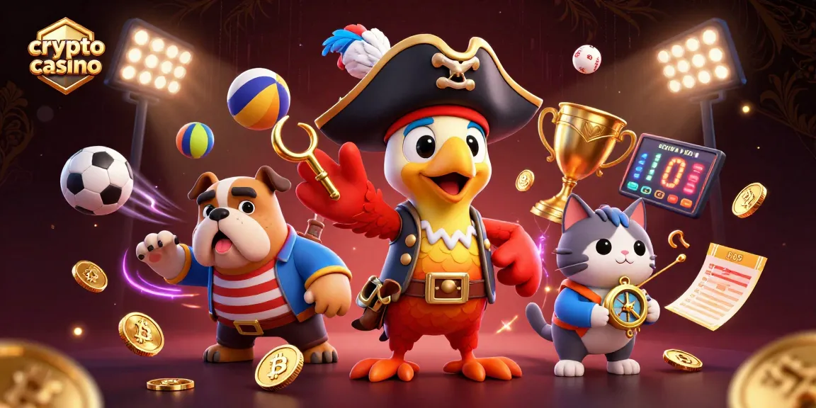 Gioca in un crypto casino con monete virtuali, trofei e premi in un'atmosfera vivace.