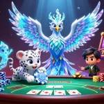 Engage with thrilling gameplay at JUDOLBET88, featuring a 3D ice phoenix and poker scenes.