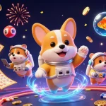 Découvrez les meilleurs casino bonus avec une illustration dynamique d'un corgi astronaute et d'éléments de jeux flottants.