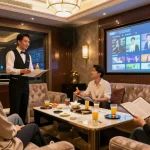 강남쩜오 고급 카라오케 룸의 정교한 인테리어와 전문 직원의 친절한 응대