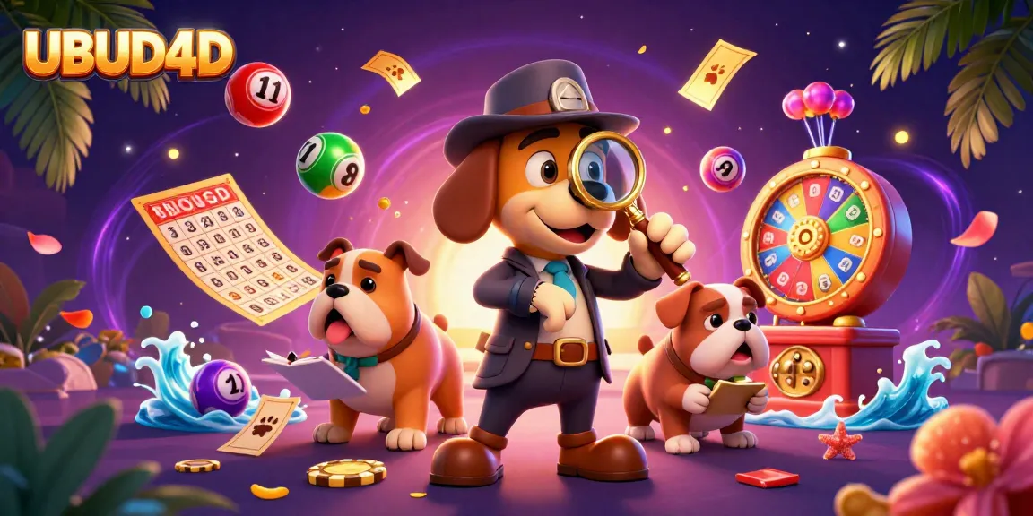 Engage in thrilling gaming with UBUD4D as the detective uncovers clues in a vibrant casino scene.