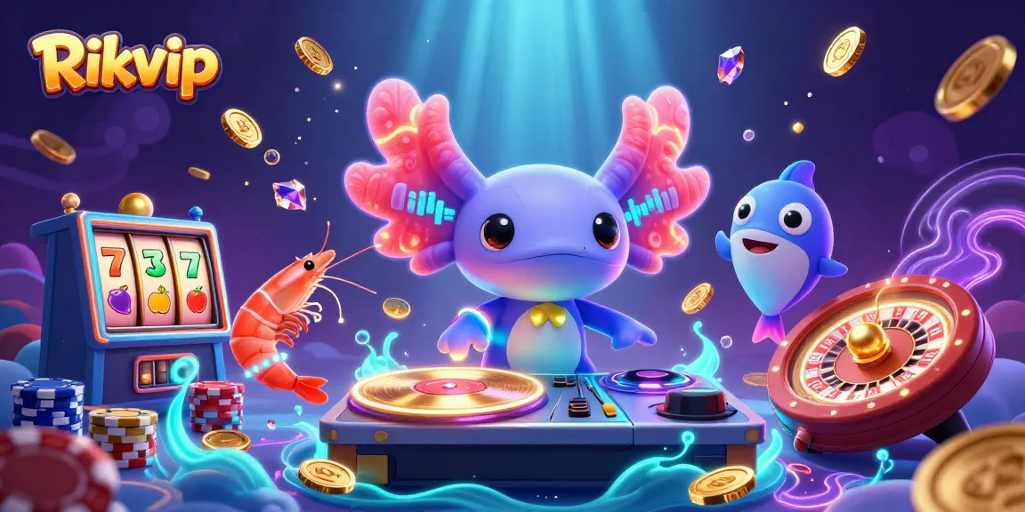 Experience the excitement at Rikvip with vibrant casino-themed 3D illustration full of energy and dynamic characters.