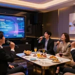 강남쩜오에서 고급스러운 분위기의 프라이빗 룸에서 비즈니스 미팅을 즐기는 모습