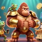 コインポーカー レビューで仮想通貨のエッセンスを捉えたカラフルなイラスト。