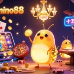 Experience the excitement of Rtp Domino88 with a vibrant casino scene lit by glowworms and a bat dealer.