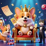 Jouez au casino en ligne légal en France avec ce visuel captivant mettant en scène un corgi royal sur un trône de jetons.