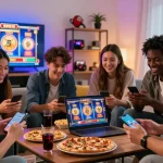 Players enjoying slot modal 5k games together in a cozy living room filled with excitement.
