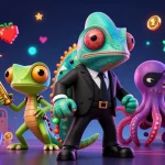 Experience the thrill of buy bonus slots UK with vibrant characters and arcade elements illustrated in 3D.