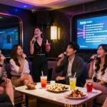 강남 가라오케에서 친구들과 함께 노래를 부르며 즐기는 모습