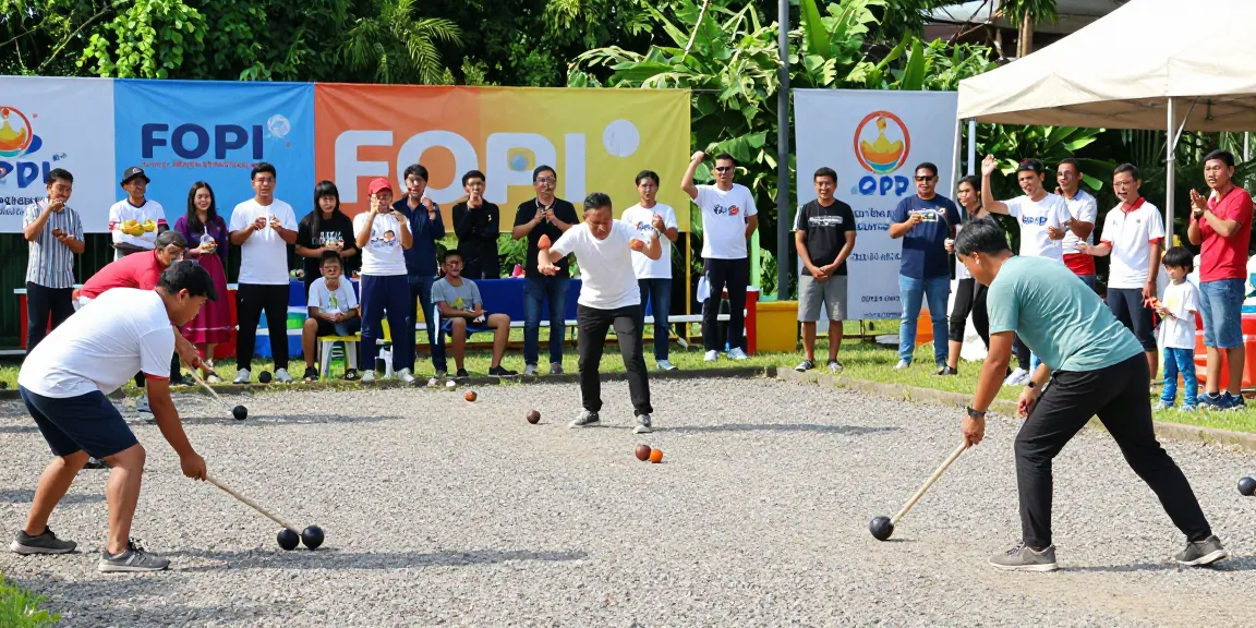 Aktivitas olahraga petanque oleh FOPI Kota Makassar di lapangan terbuka.