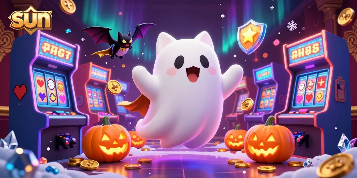 Experience thrilling gaming adventures with a ghost cat and vampire bat in a colorful casino