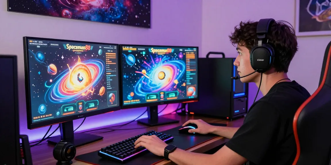 Player engaging with spaceman-themed slot game in a dynamic gaming setup.