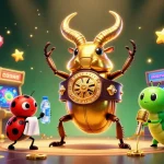 Experience the thrill of DH88 with a golden stag beetle champion in a vibrant casino world.