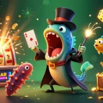 Experience the thrill of Rockstar Casino illustrated with magical sea creatures performing exciting casino acts.