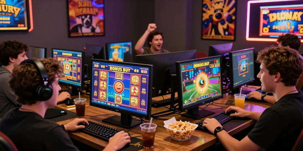 Engaged players at https://crownnorthill.co.uk/ enjoying Bonus Buy slots, showcasing vibrant slot games and excitement.