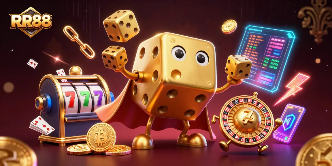RR88 enhances gaming excitement with a vibrant showcase of casino elements and lively characters.