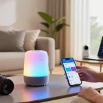 Homey Pro 2026 Test in a modern living room with smart devices.