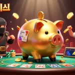 카지노사이트에서 바카라사이트로 플레이하는 황금 복 piggy 뱅크와 승부하는 장면