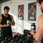 Deus Medical Steroide in einem Fitnessstudio mit motiviertem Athleten und Trainingsgeräten