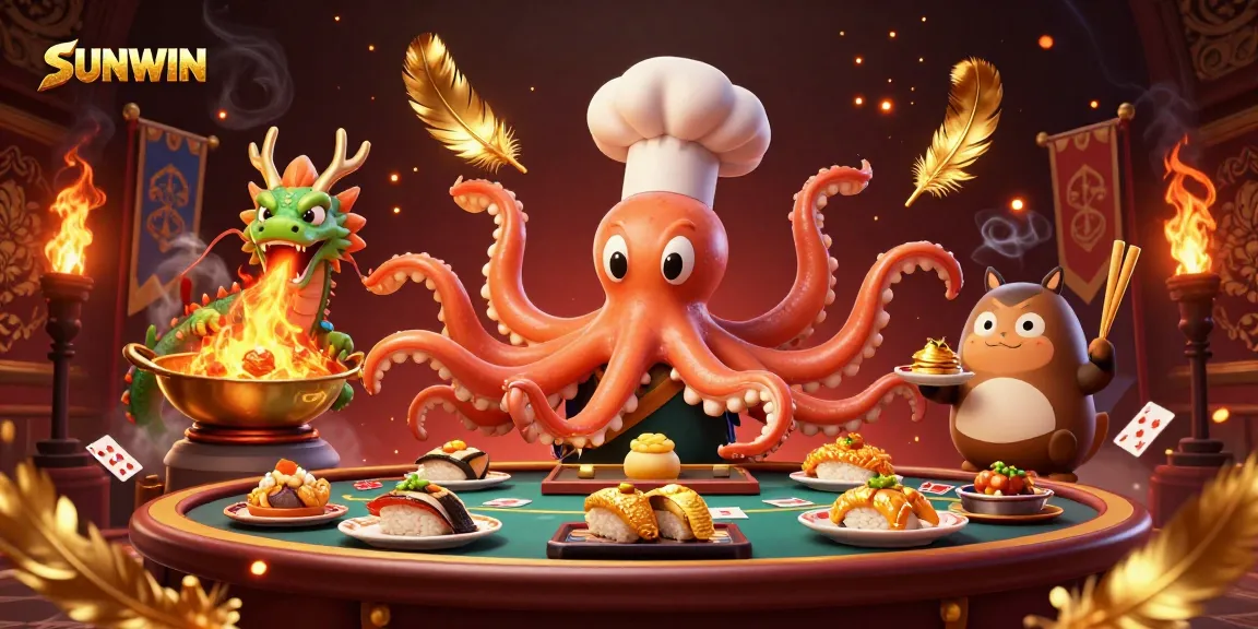 SUNWIN online casino illustration showcasing dynamic characters amidst vibrant gambling elements.