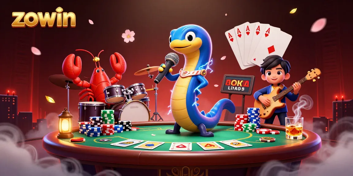 Engage with Zowin in an electrifying underwater casino scene with dynamic characters and vibrant gaming elements.