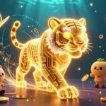 LU88 captures thrilling gaming excitement with a glowing golden tiger in a vibrant digital casino scene.