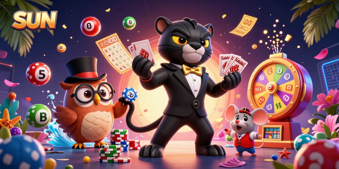 Sun-themed casino scene with a stylish panther, owl, and lucky mouse engaging in gaming excitement.