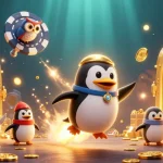 Win big at vua88sss with a golden penguin rocket heading to a casino space station!
