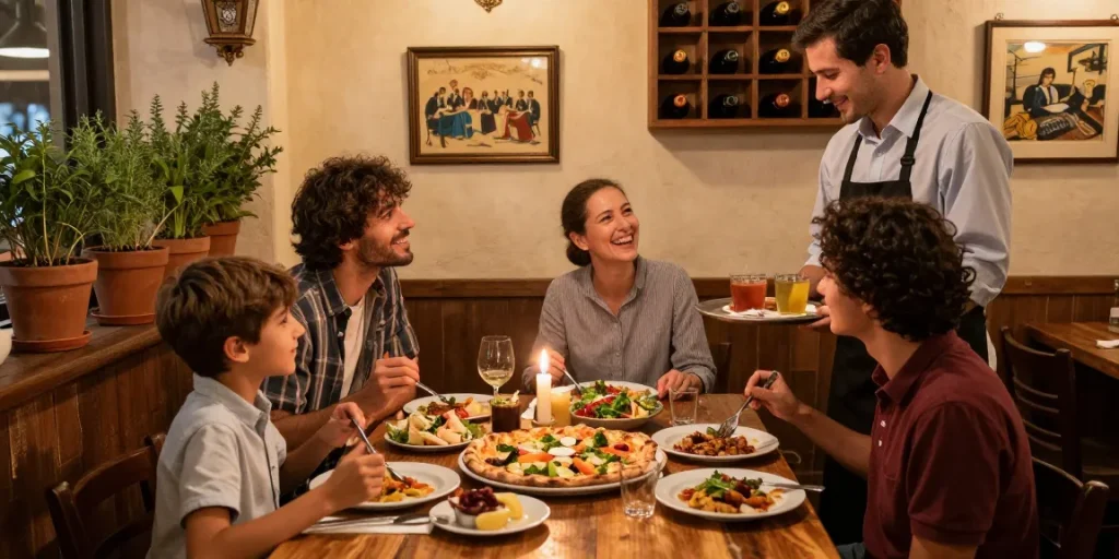 Enjoying pg soft pizza and fresh Italian dishes in a cozy setting.