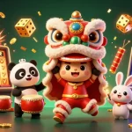 Enjoy the excitement of the lolajack casino with vibrant symbols and characters celebrating wins.