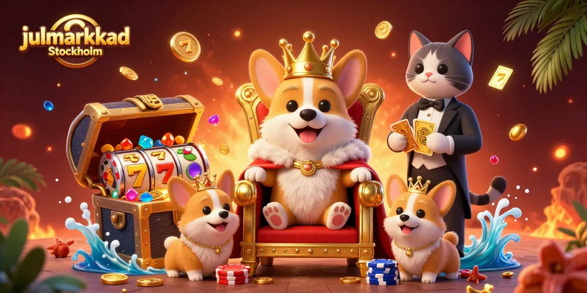 Experience the festive julmarknad Stockholm through a vibrant casino-themed illustration.