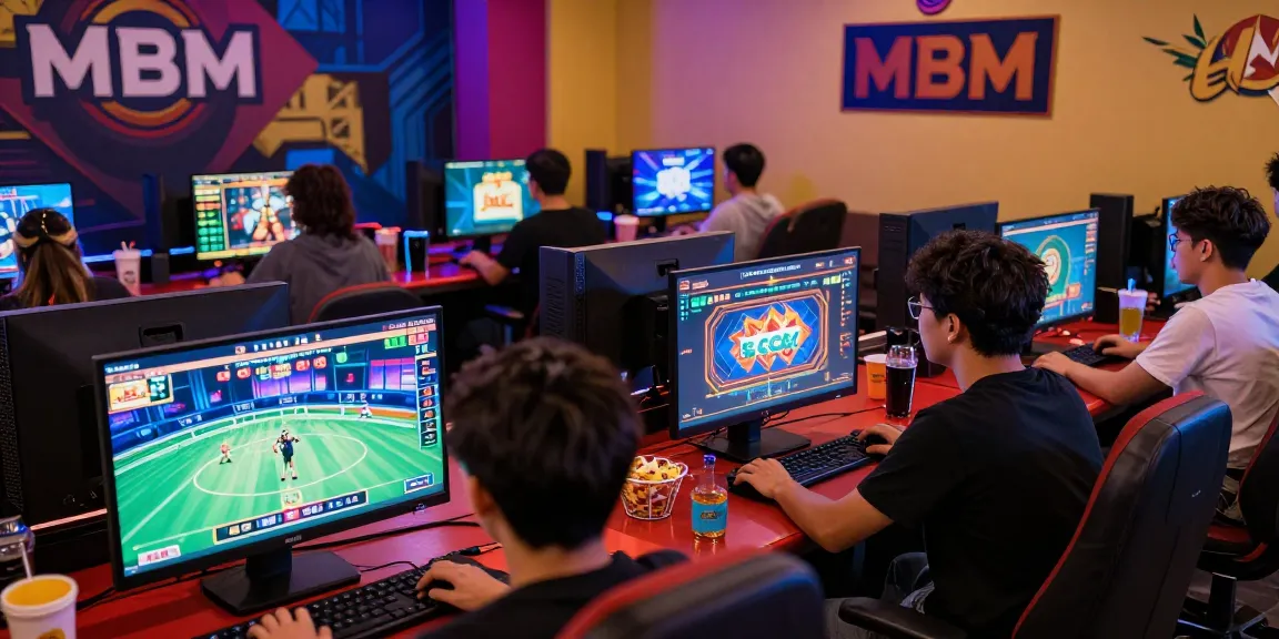 Dynamic gaming setup showcasing MBM娛樂城 experiences with players enjoying online casino games and vibrant decor.