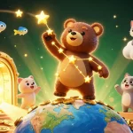 Experience thrilling slot games with vibrant characters and gold treasures in this captivating illustration.