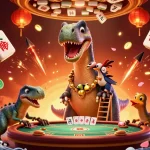 Experience thrilling action at 58win with playful dinosaurs in a vibrant casino setting.